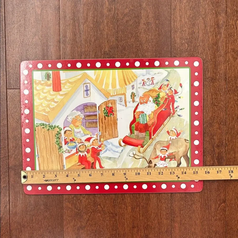 Pottery Barn Kids Elf on a Shelf Christmas Cork Back Placemats, Set of 5